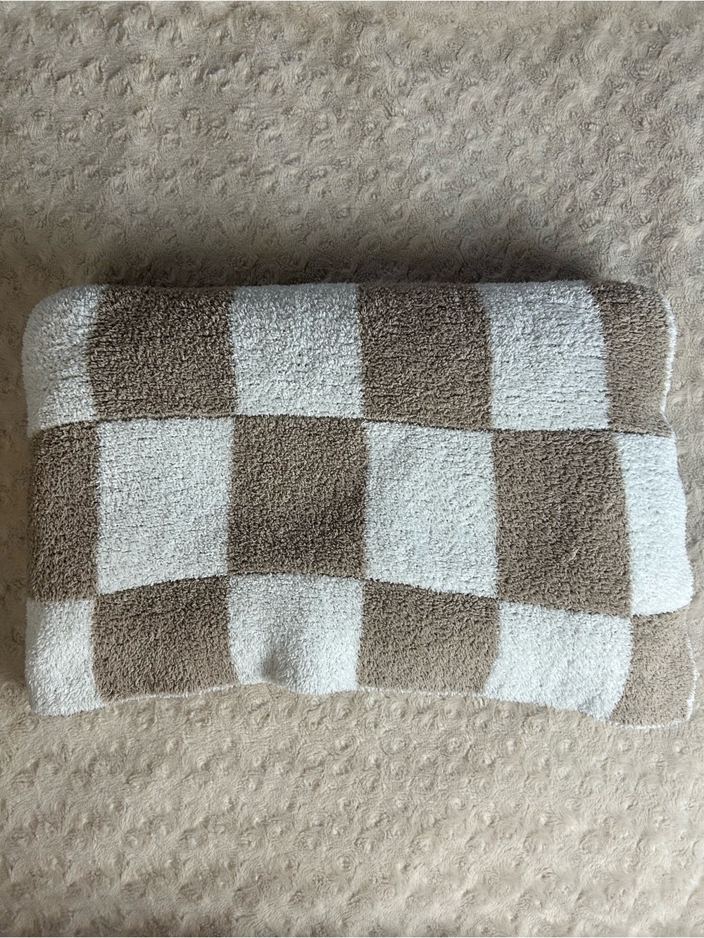 Chick Pea Chenille Baby Blanket Tan White Checkerboard Squares Soft Chickpea